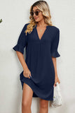 Notched Flounce Sleeve Mini Dress - Trendsi - Flyclothing LLC
