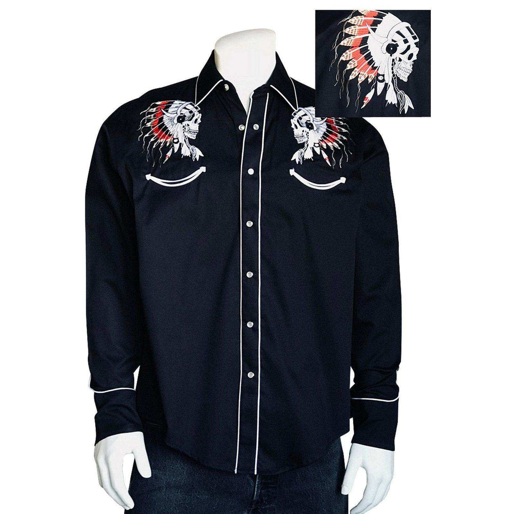 Rockmount Ranch Wear Mens Chief Skull Embroidered Western Shirt - Rockmount Clothing - Flyclothing LLC