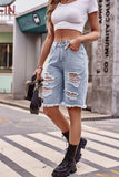 Raw Hem Distressed Denim Shorts with Pockets - Trendsi - Flyclothing LLC
