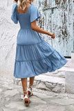 Smocked Square Neck Frill Trim Dress - Trendsi - Flyclothing LLC