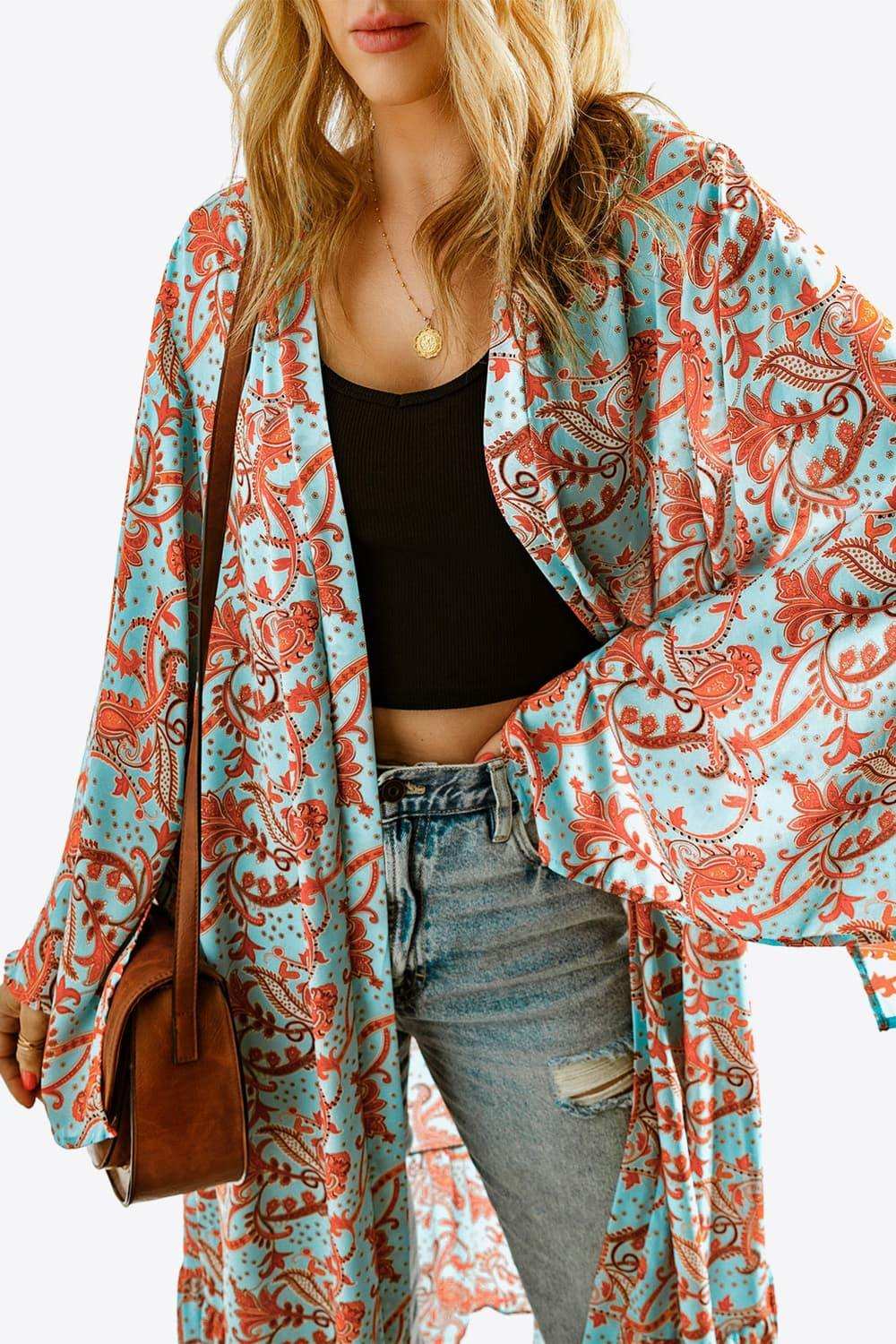 Printed Open Front Duster Cardigan - Trendsi - Flyclothing LLC