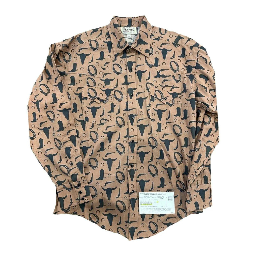 Rockmount Clothing Men's Vintage Brown Lariat Boot Print Steer Skull Embroidery - Rockmount Clothing - Flyclothing LLC