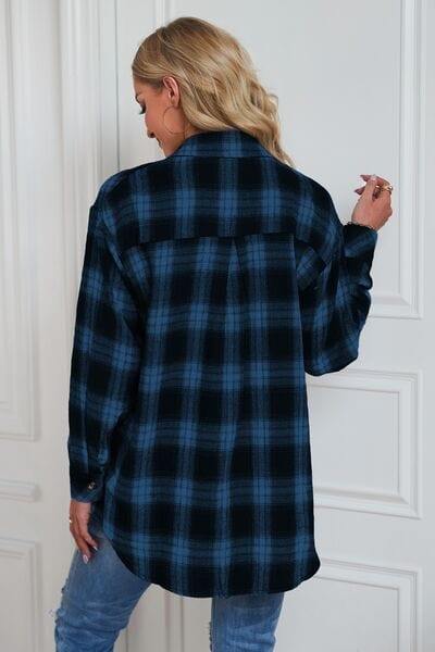 Plaid Button Up Dropped Shoulder Outerwear - Trendsi - Flyclothing LLC