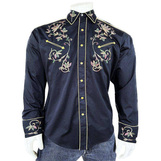 Rockmount Clothing Men's Black Vintage Variegated Floral Embroidery - Rockmount Clothing - Flyclothing LLC