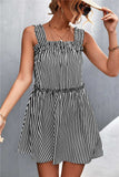 Striped Frill Trim Square Neck Dress - Trendsi - Flyclothing LLC