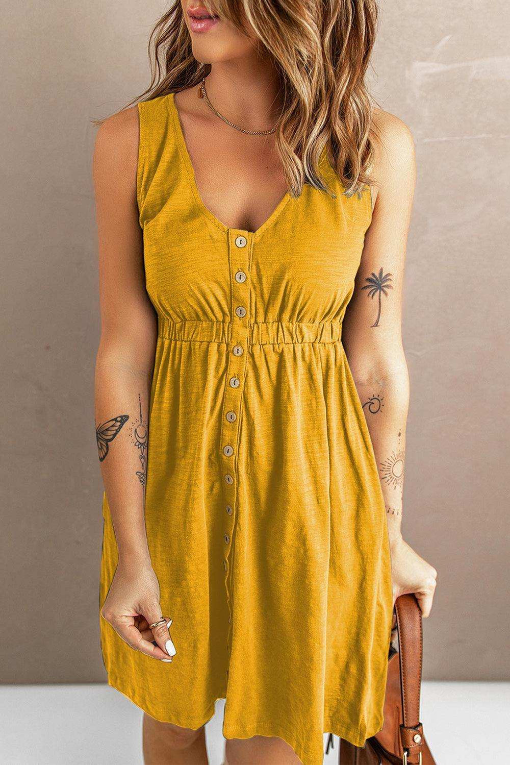 Sleeveless Button Down Mini Dress - Trendsi - Flyclothing LLC