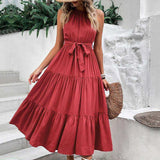 Tie Belt Tiered Midi Dress - Trendsi - Flyclothing LLC