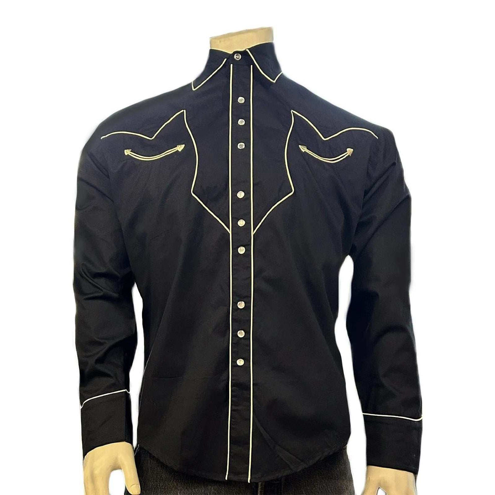 Rockmount Clothing Men's Vintage Solid Black Western Shirt with Lightning Piping - Rockmount Clothing - Flyclothing LLC