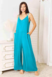 Double Take Full Size Soft Rayon Spaghetti Strap Tied Wide Leg Jumpsuit - Trendsi - Flyclothing LLC