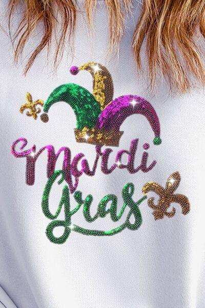 MARDI GRAS Sequin Round Neck Sweatshirt - Trendsi - Flyclothing LLC