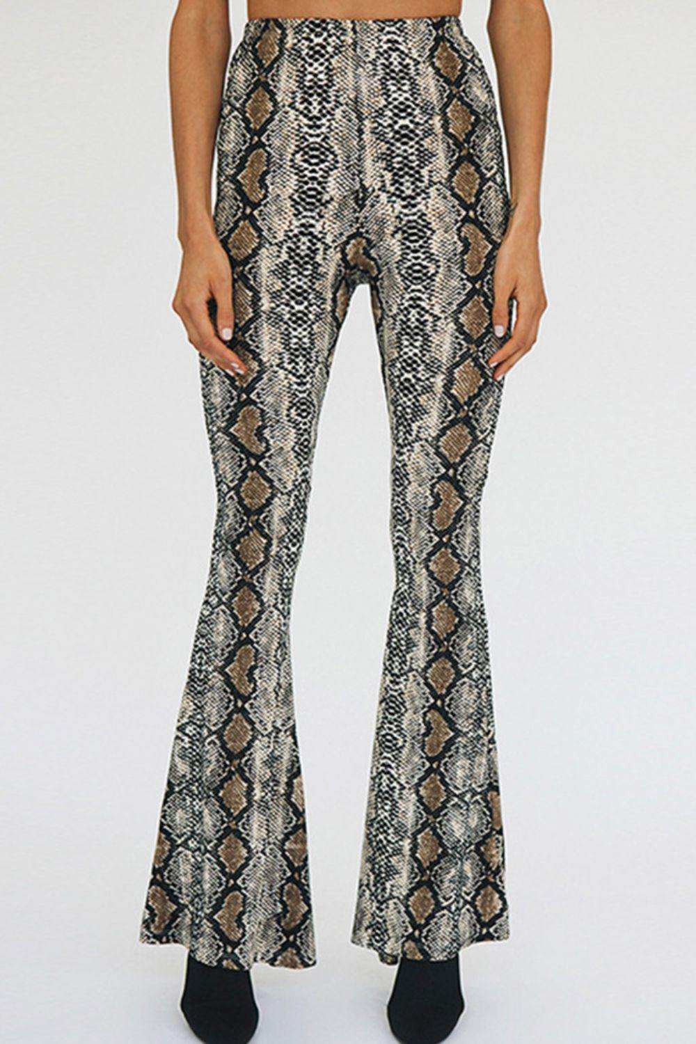 Snakeskin Print Flare Pants - Trendsi - Flyclothing LLC