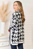 Woven Right Houndstooth Open Front Longline Cardigan - Trendsi - Flyclothing LLC