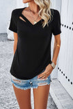 V-Neck Short Sleeve T-Shirt - Trendsi - Flyclothing LLC