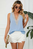 Contrast Trim Plunge Sleeveless Blouse - Trendsi - Flyclothing LLC