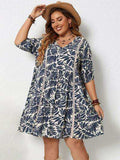 Plus Size Printed V-Neck Half Sleeve Mini Dress - Trendsi - Flyclothing LLC