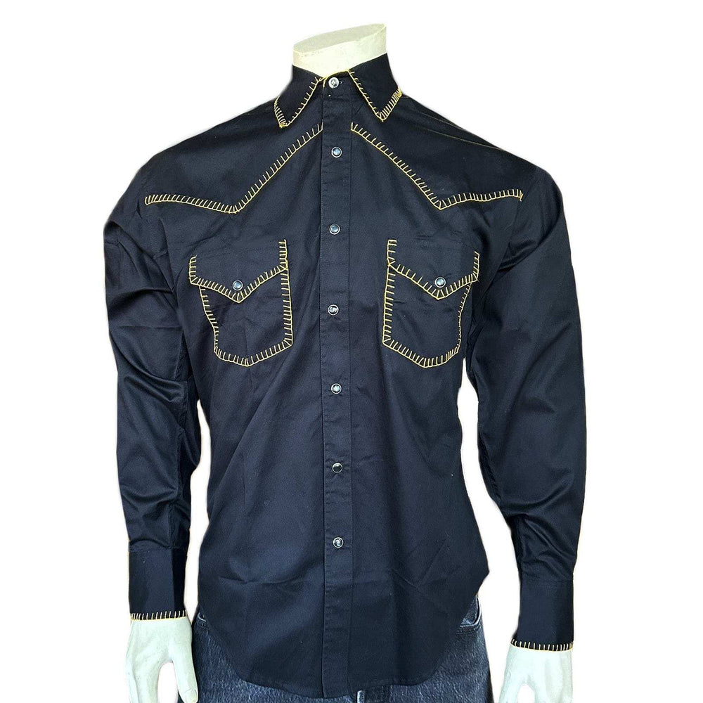 Rockmount Clothing Men's Black Denim Blanket Stitch Western Shirt - Rockmount Clothing - Flyclothing LLC