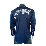 Rockmount Clothing Mens Vintage Navy Skull & Roses Chain Stitch Embroidery Western Shirt - Rockmount Clothing - Flyclothing LLC