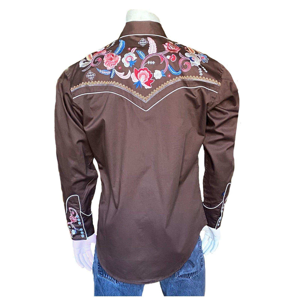 Rockmount Clothing Men's Vintage Brown Pastel Floral Embroidery Western Shirt - Rockmount Clothing - Flyclothing LLC
