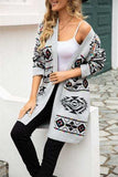 Pocketed Geometric Open Front Dropped Shoulder Cardigan - Trendsi - Flyclothing LLC