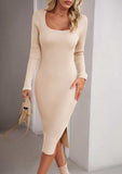 Rib-Knit Slit Sweater Dress - Trendsi - Flyclothing LLC
