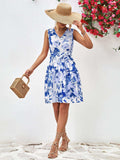 Floral V-Neck Tie Waist Sleeveless Dress - Trendsi - Flyclothing LLC