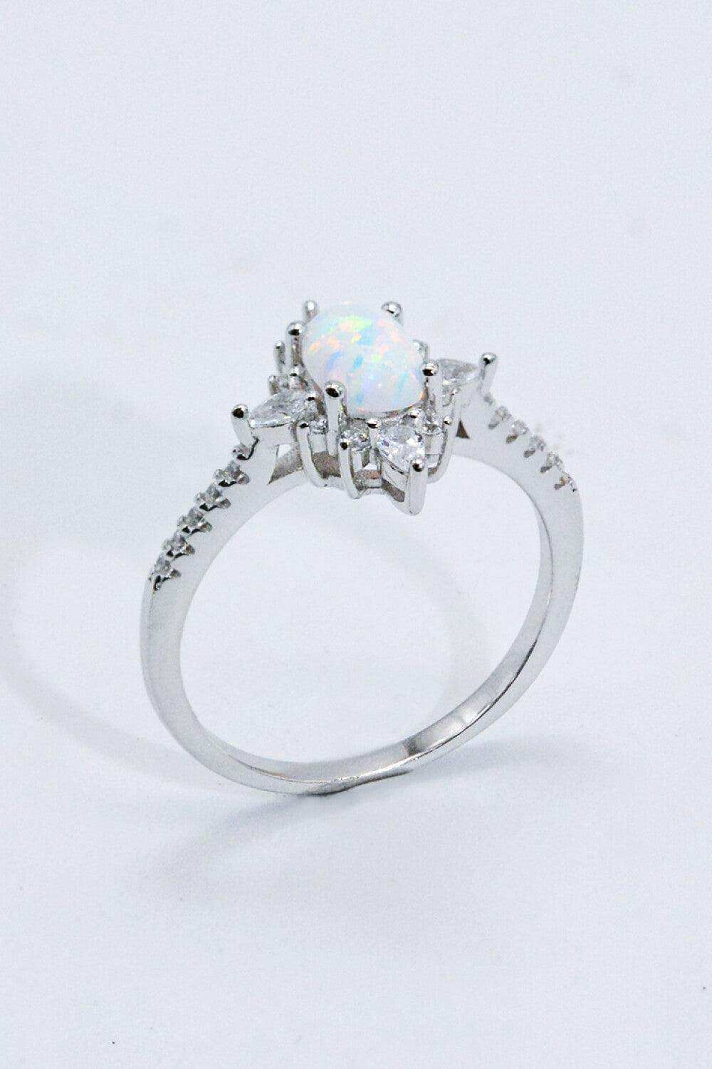 Platinum-Plated Opal and Zircon Ring - Trendsi - Flyclothing LLC