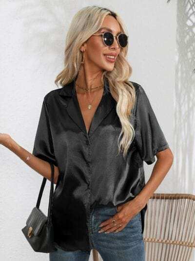 Button Up Collared Neck Shirt - Trendsi - Flyclothing LLC