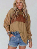 Round Neck Striped Long Sleeve Slit T-Shirt - Trendsi - Flyclothing LLC