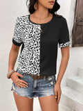 Leopard Round Neck Short Sleeve Tee - Trendsi - Flyclothing LLC