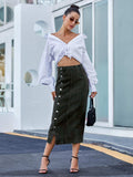 Button Down Denim Skirt - Trendsi - Flyclothing LLC