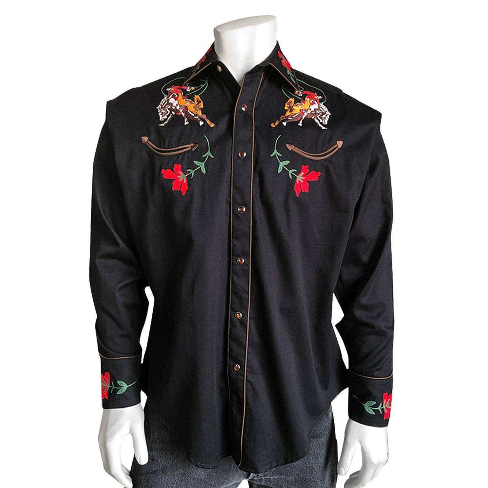 Men's Vintage Bronc Embroidered Western Shirt in Black - Rockmount Clothing - Flyclothing LLC