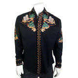 Men's Cactus & Cowboy Boots Embroidered Western Shirt in Black - Rockmount Clothing - Flyclothing LLC