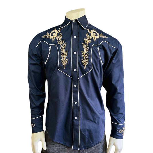 Rockmount Clothing Men's Navy Vintage Floral Embroidered Western shirt - Rockmount Clothing - Flyclothing LLC