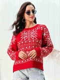 Snowflake Pattern Round Neck Sweater - Trendsi - Flyclothing LLC