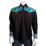 Men's Serape 2-Tone Embroidery Black & Turquoise Western Shirt - Rockmount Clothing - Flyclothing LLC