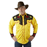 Rockmount Ranch Wear Mens 2-Tone Yellow & Black Floral Embroidery Western Shirt - Rockmount Clothing - Flyclothing LLC