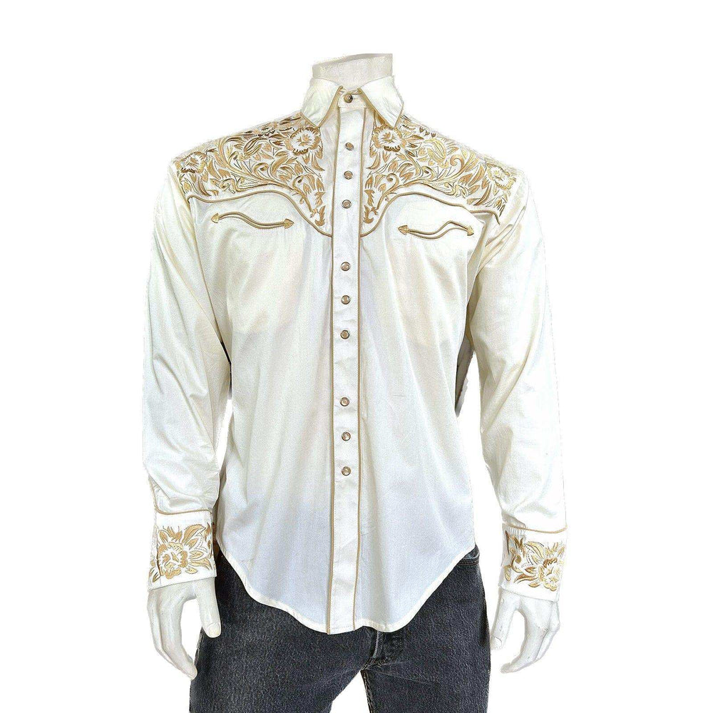 Rockmount Clothing Men's Vintage Ivory with Gold Tooling Embroidery Shirt - Rockmount Clothing - Flyclothing LLC