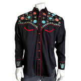 Men’s Agave Cactus Black Floral Embroidery Western Shirt - Rockmount Clothing - Flyclothing LLC