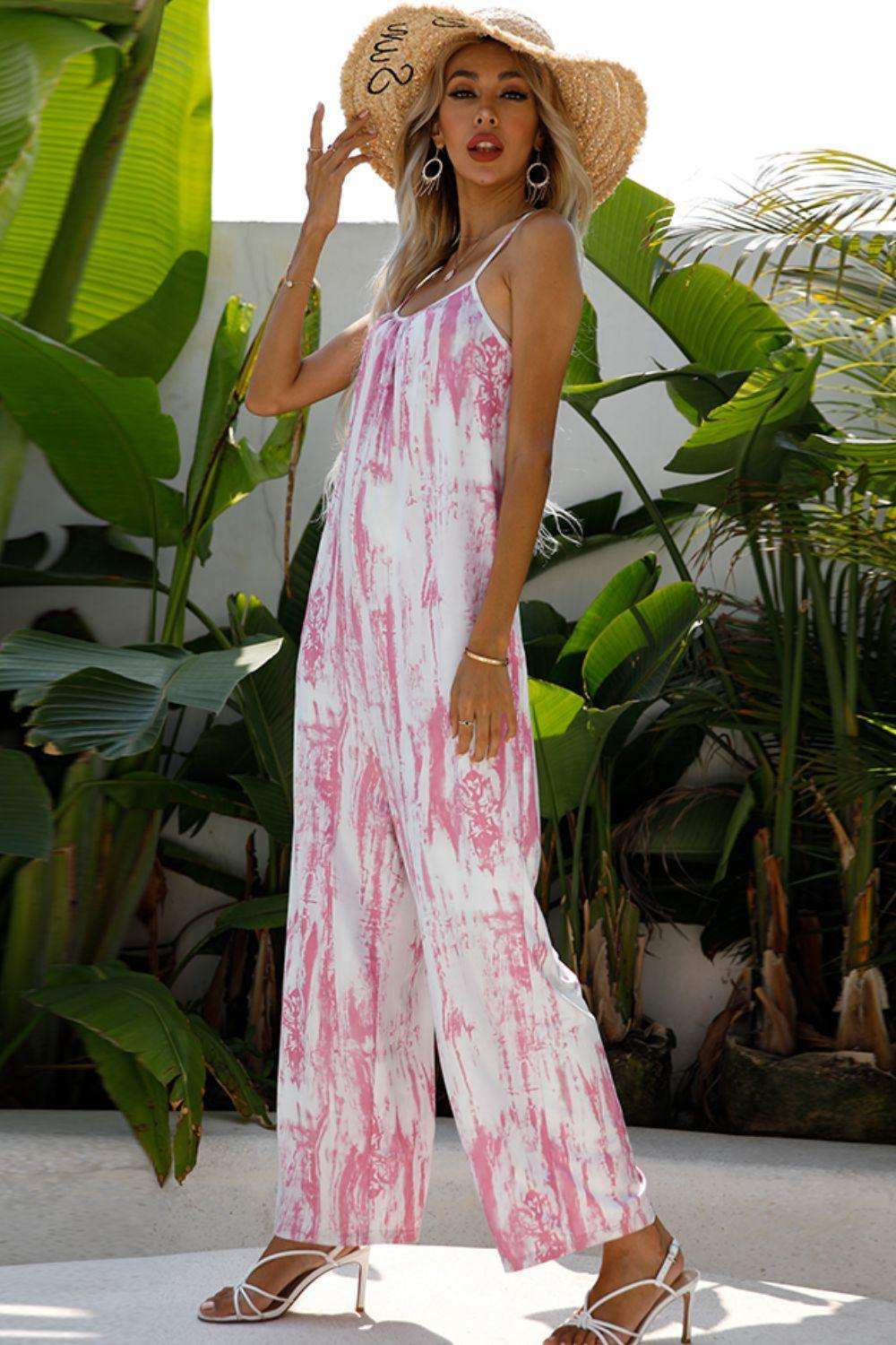 Tie-Dye Spaghetti Strap Jumpsuit with Pockets - Trendsi - Flyclothing LLC