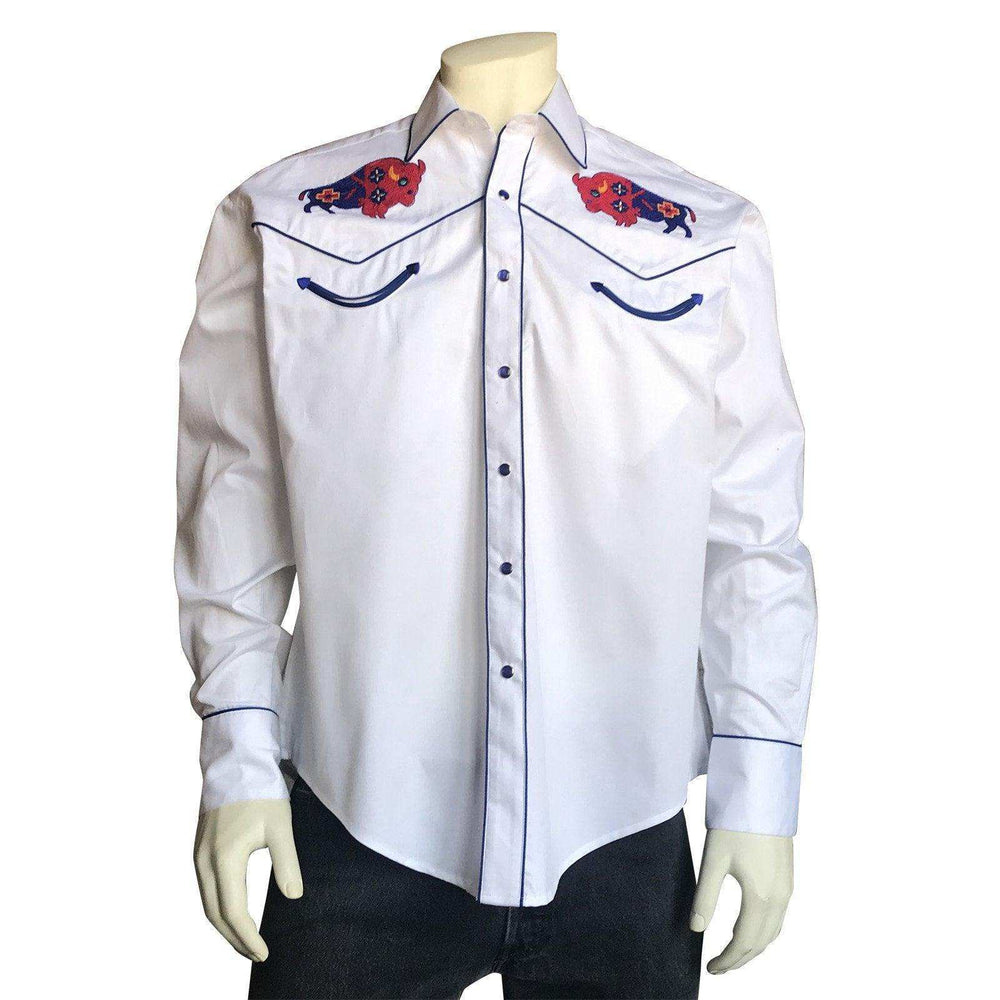 Men’s American Bison White Embroidered Western Shirt - Rockmount Clothing - Flyclothing LLC