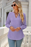 Eyelet Notched Lantern Sleeve T-Shirt - Trendsi - Flyclothing LLC