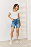Judy Blue Full Size Tummy Control Double Button Bermuda Denim Shorts - Trendsi - Flyclothing LLC