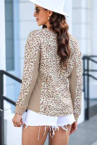 Leopard Round Neck Dropped Shoulder T-Shirt - Trendsi - Flyclothing LLC