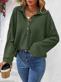 Half Button Collared Neck Long Sleeve Top - Trendsi - Flyclothing LLC
