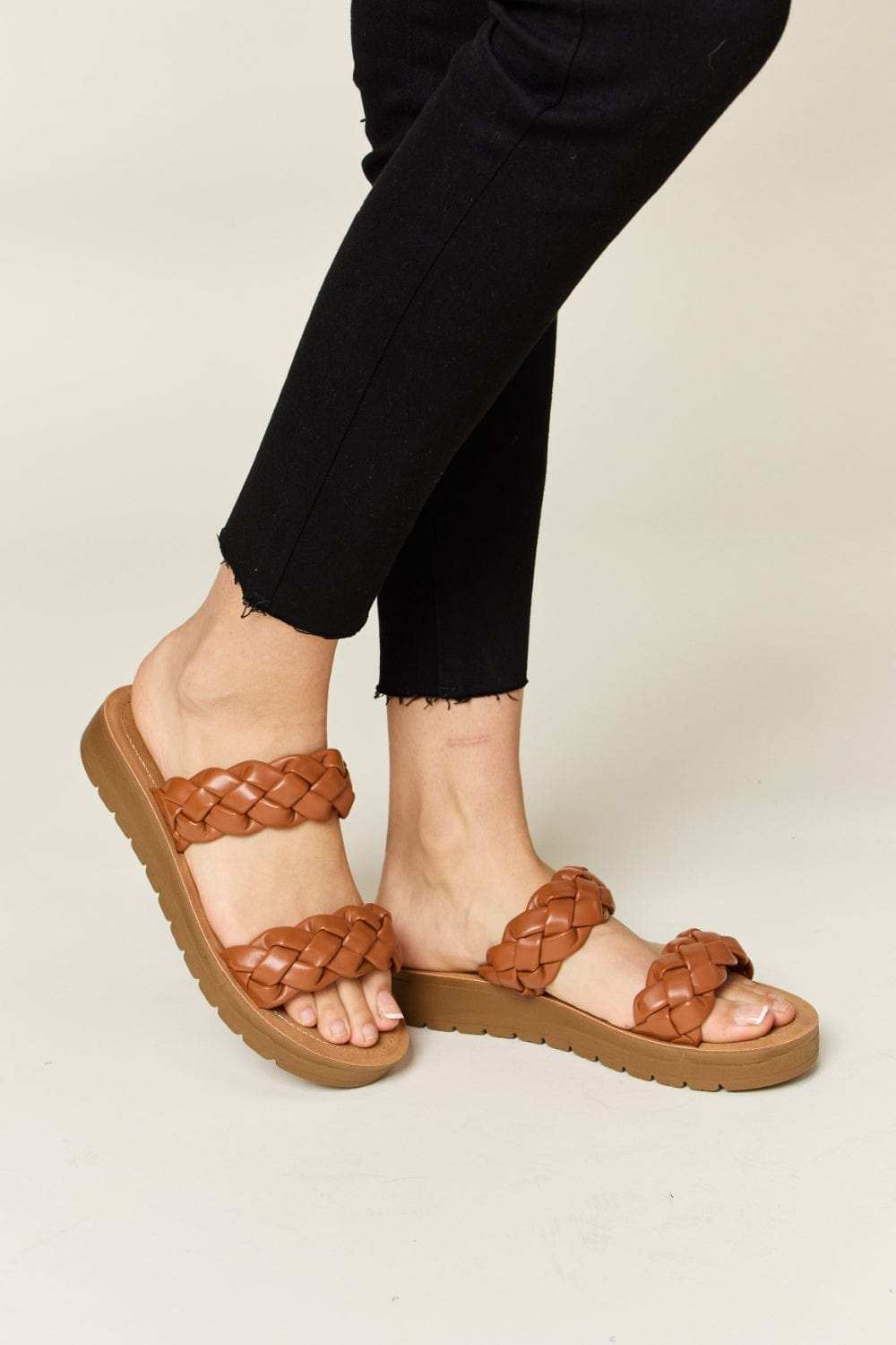 WILD DIVA Woven Dual Band Platform Sandals - Trendsi - Flyclothing LLC