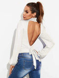 Backless Tie-Waist Turtleneck Lantern Sleeve Bodysuit - Trendsi - Flyclothing LLC