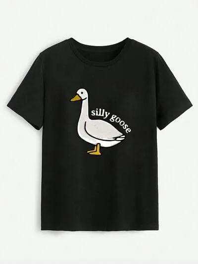Goose Round Neck Short Sleeve T-Shirt - Trendsi - Flyclothing LLC
