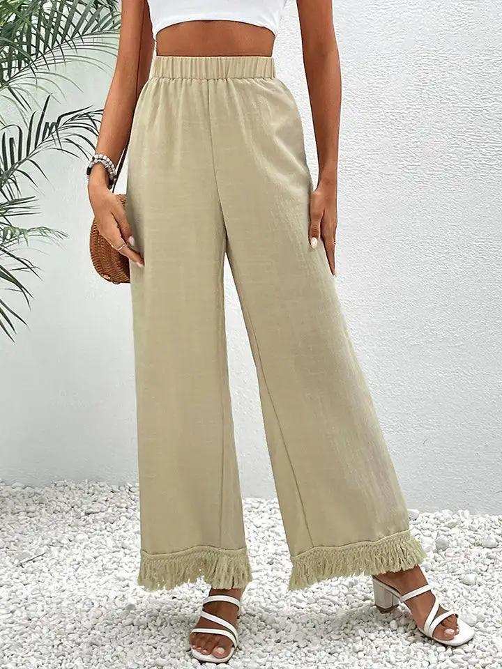 Fringe Detail Wide Leg Pants - Trendsi - Flyclothing LLC
