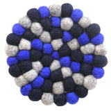 Hand Crafted Felt Ball Coasters from Nepal: 4-pack, Chakra Dark Blues - Global Groove (T) - Global Groove - Flyclothing LLC