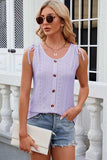 Eyelet Round Neck Wide Strap Tank - Trendsi - Flyclothing LLC